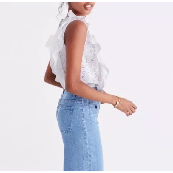 NEW Madewell bellflower people blouse top eyelet lace Alexa Chung button free - Picture 2 of 6